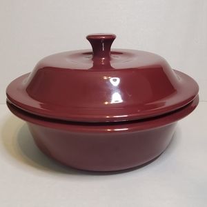Pampered Chef Stoneware Baking Casserole Dish 6 Cup 1.5L Round Cranberry red